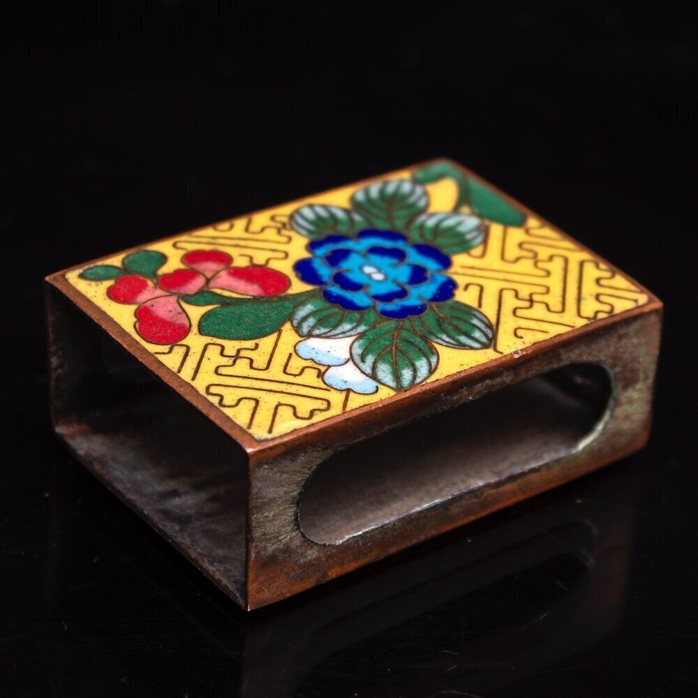 Vintage Cloisonné Enamel Copper Matchbox Holder With Floral Design - Picture 2 of 7